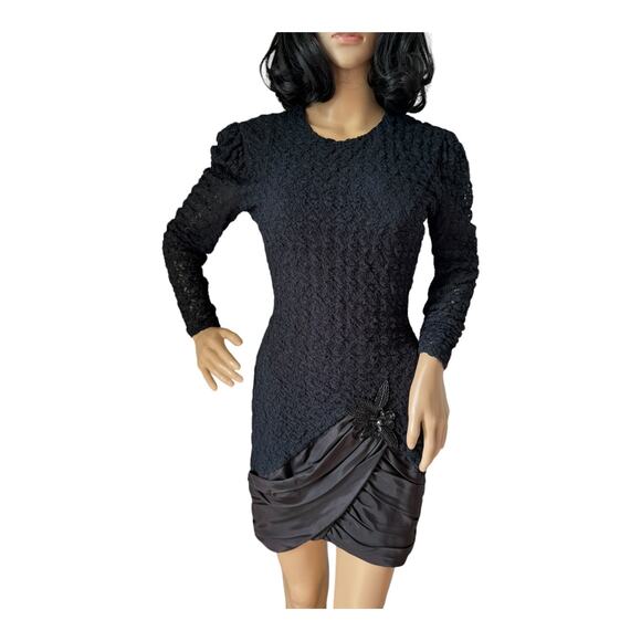 Vintage 80's Diamond's Run by Wayne Diamond sequin beaded black dress X-Small - Picture 13 of 16